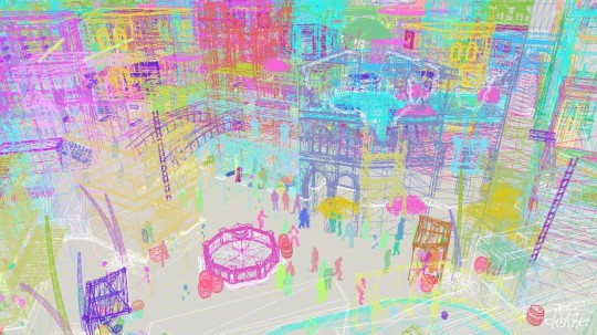 Drótvázas 3D renderelés NPC-kkel (szintén a játék motorjával) Drótvázas 3D renderelés NPC-kkel (szintén a játék motorjával)