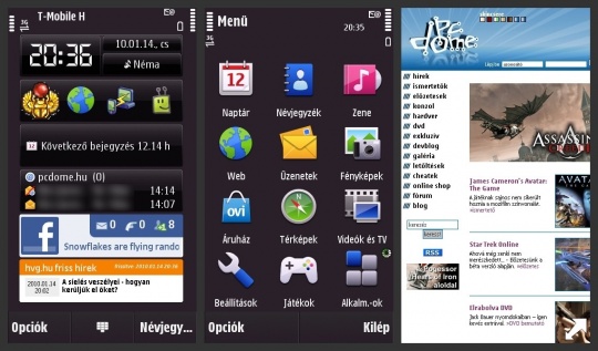 A kezdőképernyő, a főmenü és a PC Dome oldala A kezdőképernyő, a főmenü és a PC Dome oldala