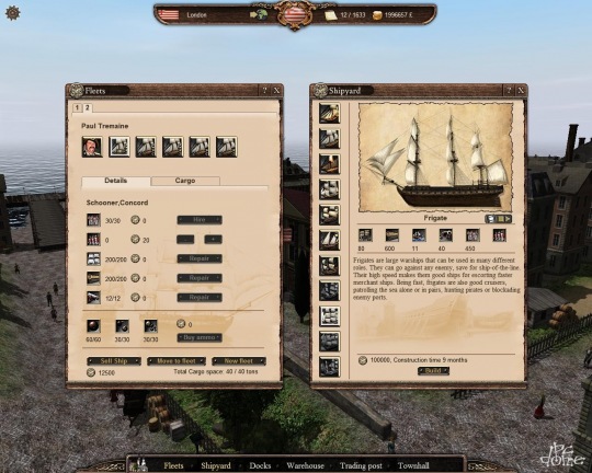 A választható hajótípusok és egy konvoj.