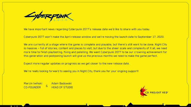 A Cyberpunk 2077 is hónapokat csúszik