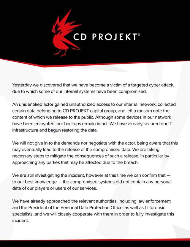 Hackertámadás érte a CD Projekt szervereit