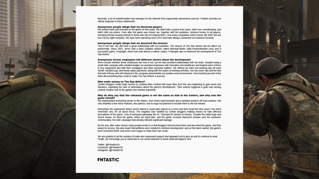 Volt még mit mondania a The Day Before fejlesztőinek